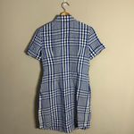 Theory Mayvine Dillon Plaid Linen Mini Shirt Dress Women 4 Blue White Preppy NWT Photo 5