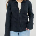 vintage textured zip up sweater cardigan collared black minimalist 100% cotton M Size M Photo 5