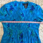 Vintage 90s Blue Floral Pleated Midi Dress Rayon Garden Party Cottagecore M Photo 8