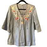 Tribal Jeans bohemian blouse lace v neck M embroydered cowgirl core Blue Size M Photo 0