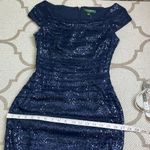 Ralph Lauren Lauren  Evening Navy Sequin Mesh Ruched Dress, Size 0 Photo 10