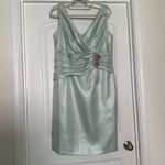 KM Collections Milla Bell Dress Sz 16 Wedding Formal Mint Green Silver Metallic Photo 4