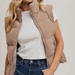 Tan/Cream Corduroy Puffer Vest Tan Size M Photo 2