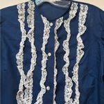 Vintage Handmade Navy Lace Puff Sleeve Blouse – Romantic Cottagecore Medium Blue Photo 4