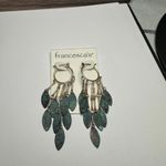 Francesca’s Gold Tone Hoop With Rustic Green Dangles Pierced Earrings NWT Photo 3