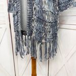 Chico's Boho Open Ribbon Yarn Knit Fringe Cardigan Sweater Denim Blue Small Photo 6