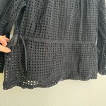 J.Crew Point Sur Black Eyelet Peplum Blouse Shirt Bow Ties Long Sleeve Size M Photo 2