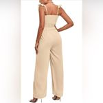 Sleeveless Square Neck Ruffle Sleeve Jumpsuit Wide Leg Pockets (348) Tan Size M Photo 1