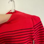 Ann Taylor PETITE Striped Puff Sleeve Mock Neck Sweater Coral Pink Red Preppy SP Photo 7