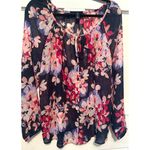 Gap  Floral Blouse Size L Blue Pink top women's long sleeve sheer Photo 0