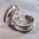 Vintage Sterling Silver Raised Midline Granulated Edge Accent 925 Hoops Earrings Photo 0