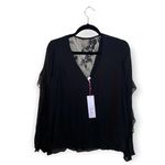 Parker  Silk Black Blouse | Ruffled Flowy Sleeves | Lace Back | V-Neck | Size Sma Photo 1
