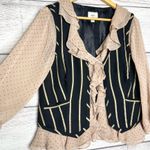 ECI Beige Polka Dot Black & Gold Striped Ruffle Blouse Vest Top Size 12 Photo 2