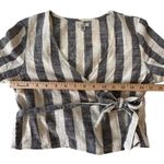 Ecote Wrap Top Black Ivory‎ Stripe Cotton Tie Waist Short Sleeve S Boho Gray Photo 5