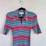 Derek Lam 10 Crosby Cianna Striped Ribbed Cotton Blend Polo Collar Sweater Dress Pink Size L Photo 2