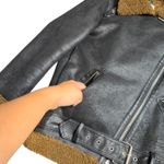 ZARA  Woman Shearling Moto Black Jacket Size: XS Photo 2
