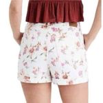 American Eagle New Floral Cuffed White Denim Pleated High Waist Mom Shorts 12 Photo 2