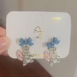 Asymmetric cartoon style cute earrings for women with niche design original animal personality earrings silver needle temperament earrings Blue Photo 0