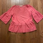 Loft  coral eyelet peplum blouse size small Photo 1
