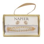 NWT Gold Tone Crystal Bangle Bracelet & Button Stud Earring Set Photo 1