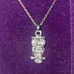 New Super Cute Small Shiny Sparkly Silver Jeweled Owl Chain Necklace W/ Velvet Photo 1