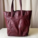 Vintage Burgundy Leather Tote Shoulder Bag Soft Leather Shopper w/ Silk Scarf Photo 2