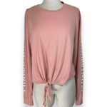 Hollister  graphic long sleeve t-shirt, women's oversize small pink tie front top Photo 1