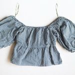Anthropologie Sim & Sam  Blue White Stripe Smock Baby Doll Peplum Top Size Small Photo 1