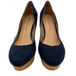 Boston Proper  Navy Blue Leather Pammy Wedge Platform Cork Heels Size 9.5 Photo 2