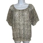 The Limited  Beige Black Sketch Line Semi Sheer Dolman Sleeve Smocked Blouse M Photo 1