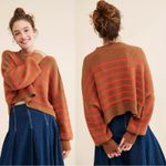 Free People  Easy Street Stripe Crop Pullover Sweater Brown Orange Large Photo 3