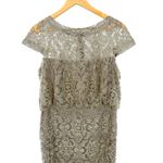 Tadashi Shoji  16 Blouson‎ Lace Sheath Dress Cap Sleeve Illusion Gold Beige Event Photo 3
