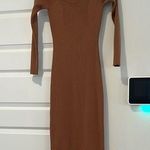 Elegant Brown Ribbed Knit Dress Size M Photo 0