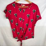 Maje  Womens Parrot Shirt Top Size 2 Small Short Sleeve Pink Tie Knot Boho Beachy Photo 0