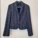 Marissa Webb | Plaid Waist Length Button Front Boy Blazer in Gray/Blue Sz Small Gray Photo 2