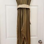 ZARA NWT Satin Effect Belted Wide leg cropped Jumpsuit Olive Green sz Small Photo 12