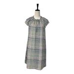 Loft  Dress Shift Tie Neck Ruffle Sleeve Purple Multi Plaid Women’s Size Small Photo 3