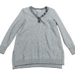 Anthropologie Striped V Neck Sweater Medium Grey White Knit Pullover Minimalist Photo 0