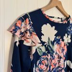 Annabelle Womens Floral 3/4 Sleeve Dress with Ruffled Shoulders & Pockets Size S Blue Photo 2