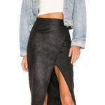 Free People Skirt Womens Medium Black Faux Suede Wrap Style Front Slit Pencil Photo 2