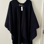 Ann Taylor NWT  Chain Fringe Open Poncho Navy Blue One Size Photo 2