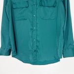 Equipment  June Bug Emerald Satin Classic Signature Button Front Top Green XS Photo 3