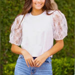 Southern Grace  White Blossoms Short Puff Sleeve Blouse Cottage Coastal Chic Photo 2