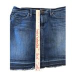 Ann Taylor LOFT Denim Mini Skirt 10 Dark Wash Stretch Raw Hem Jean Frayed Casual Photo 4