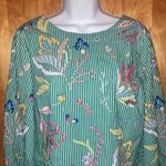 Maeve Green Stripe Floral Embroidery  by Anthropologie Long Sleeve Top Size Small Photo 2