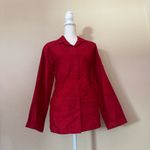 Chico's  Design Red Embroidered Long Sleeve Button Down Shirt Sz 2 Holiday Top Photo 2