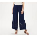 Susan Graver Black Wide Leg Cropped Pants Lace Trim Elastic Waist Women's 16 Photo 1