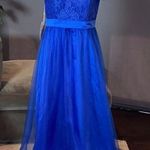 Women’s Short Sleeve Full Length Lace & Tulle Bridesmaid Party Dress Size XL NWT Blue Photo 0
