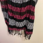 68x26 Womens Scarf Semi Sheer Red Black & Gray Striped Stripes Fringe Ends Photo 2