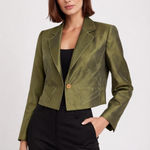 Luca Luca 100% Silk Cropped Blazer Jacket Olive Green Italian Designer Size 6 Photo 0